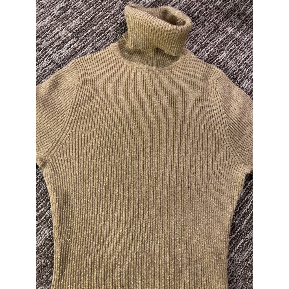INC International Concepts Gold Metallic Ribbed Turtleneck Sweater Womens Medium